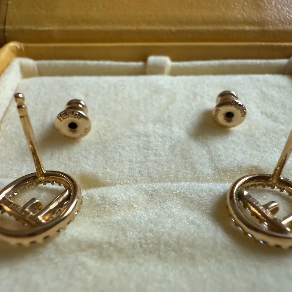 ✨SOLD✨F is Fendi Gold Rhinestone Studs - Picture 10 of 12
